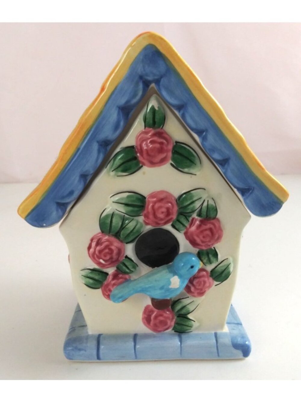 Elements Ceramic Bird House Candleholder With Candle 6" x 3.75"